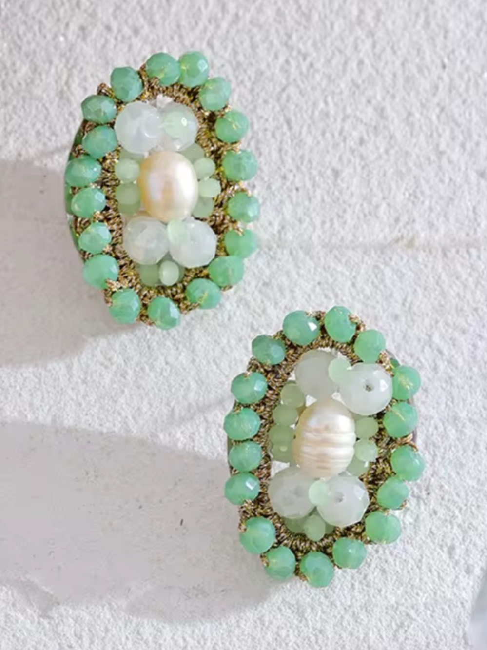 Mint Green Pearl Beaded Statement Earringsjy